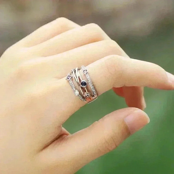 Gorgeous 14k Rose Gold Sterling Silver Diamond Multi Precious Stone Ring - Picture 4 of 8